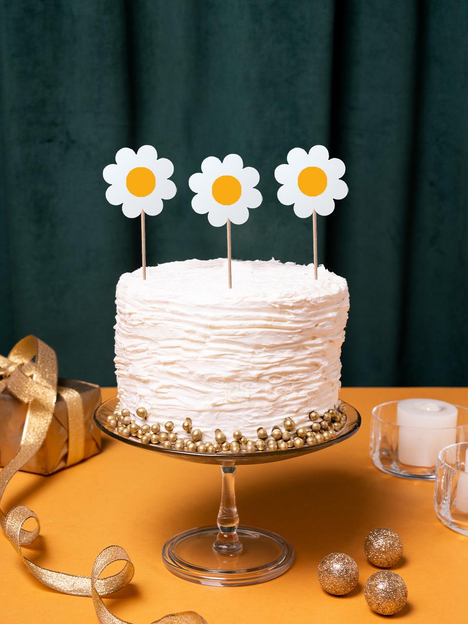 Papatya Temalı Cupcake Kürdanı Pasta Süsü 10'lu