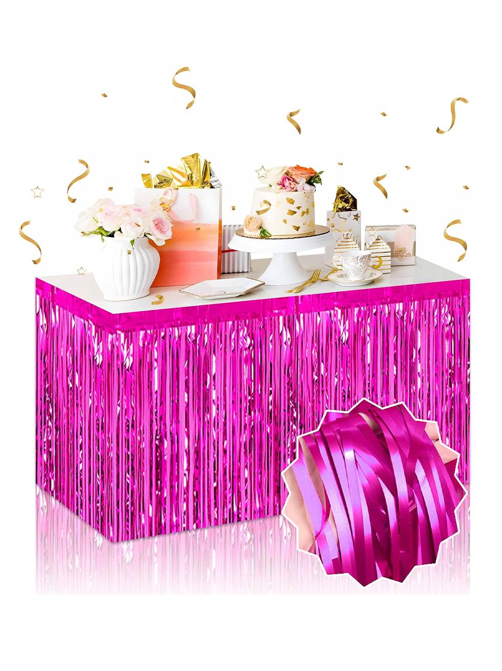 Metalize Parti Masa Eteği Masa Dekoru Fuşya