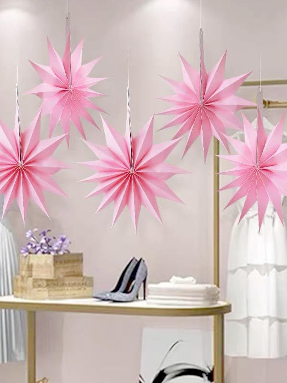 Kutup Yıldızı Tavan Sarkıt Süsü 3 Boyutlu Dekoratif Parti Süsü Açık Pembe 6lı