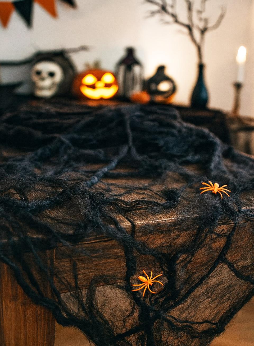 Cadılar Bayramı Dekoratif Esnek Örümcek Ağı Halloween Parti Dekorasyonu Siyah