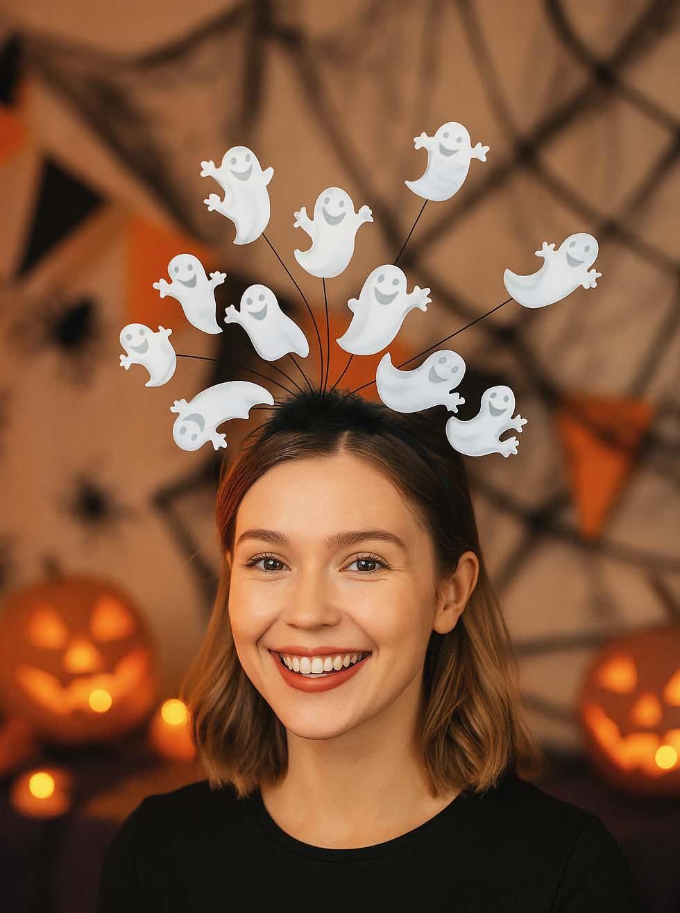 Halloween Parti Tacı Hayalet Figürlü Cadılar Bayramı Aksesuarı Beyaz