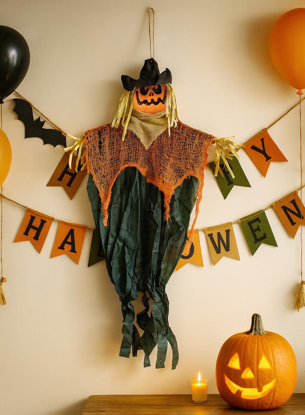 Cadılar Bayramı Balkabağı Korkuluk  Asılabilir Halloween Parti Dekoru 95 cm