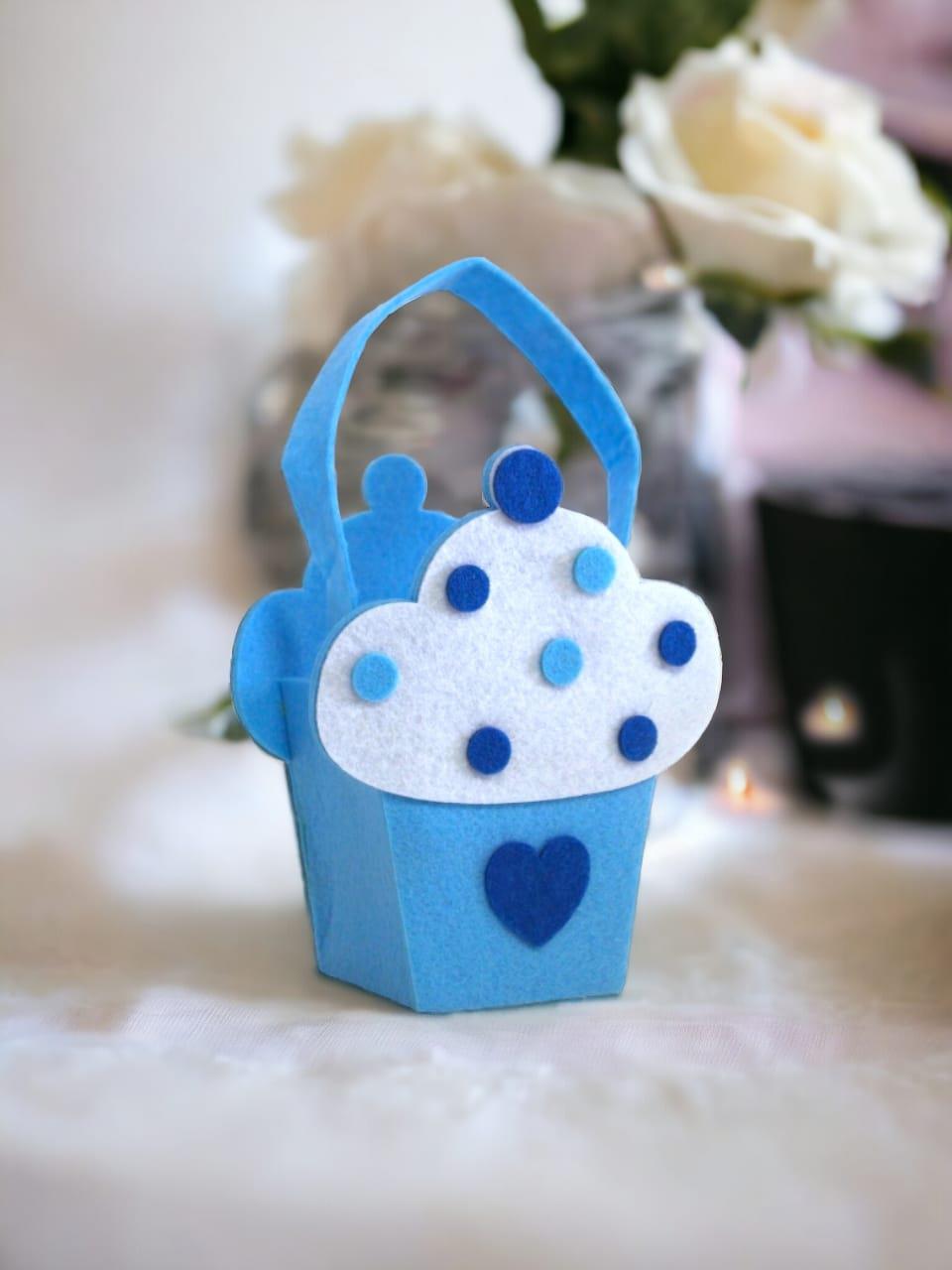 Keçe Cupcake Sepet Mavi