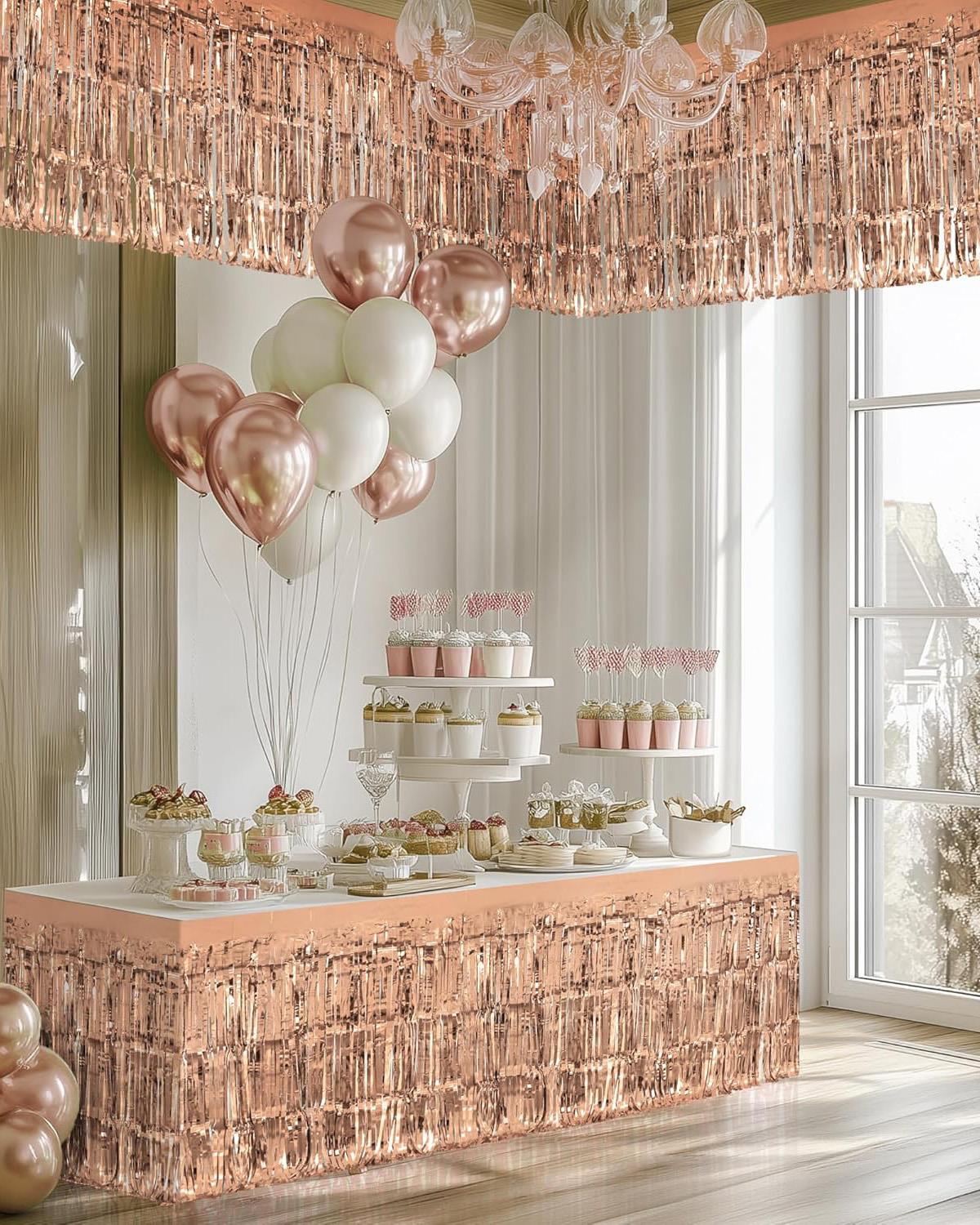 Metalize Parti Masa Eteği Masa Süsü Rose Gold