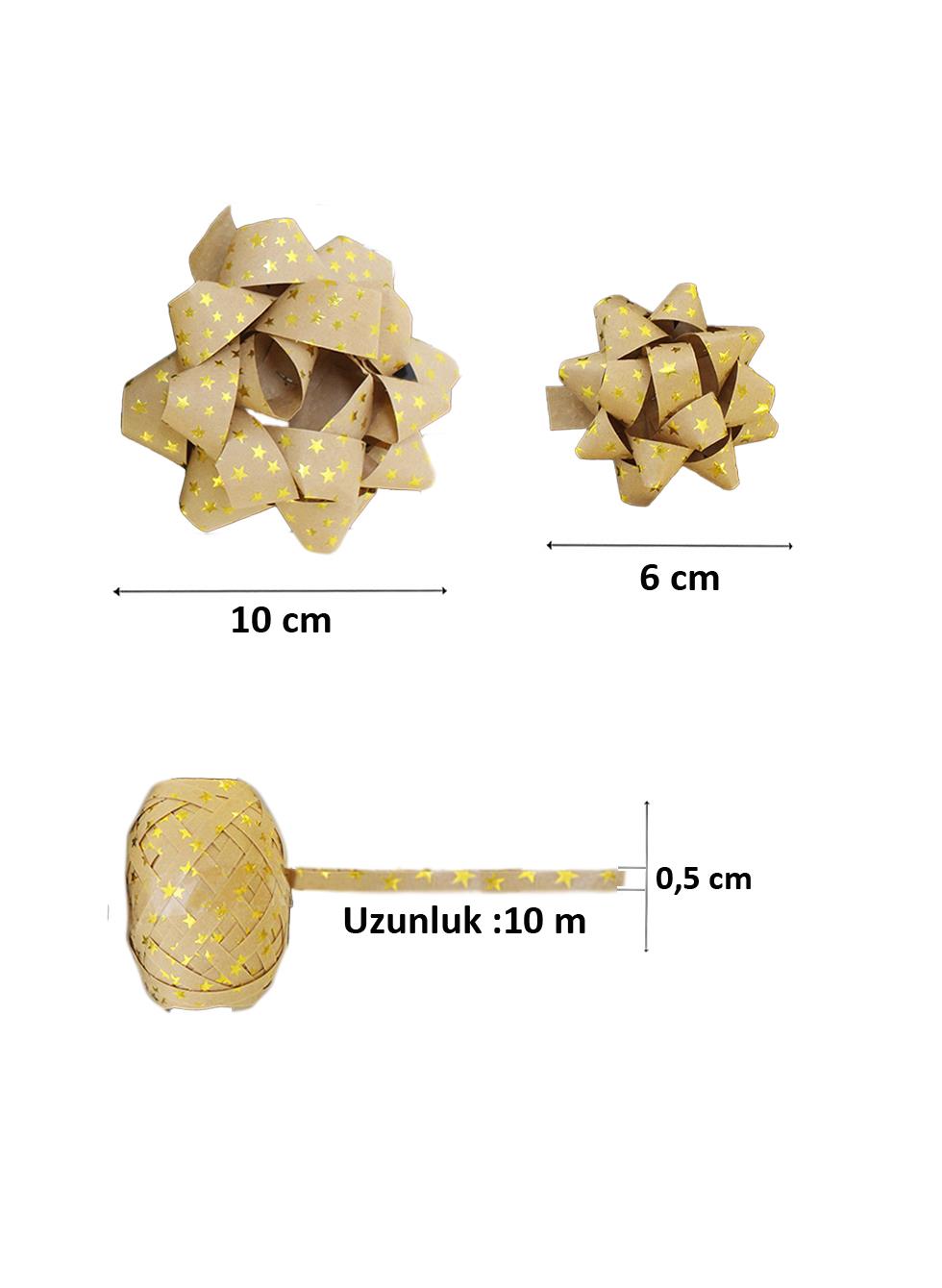 Hediye Paketleme Seti Kağıt Fiyonk ve Kurdele Kraft-Gold 3lü