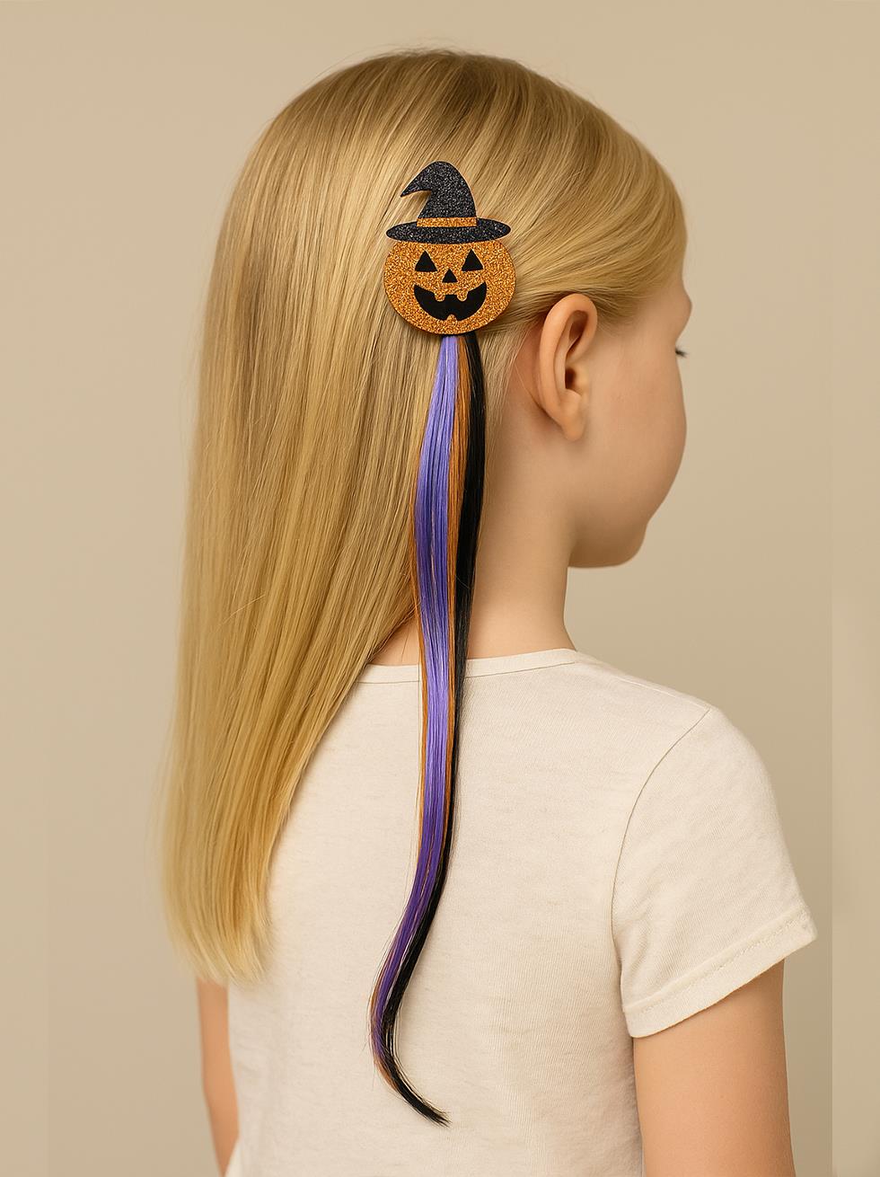 Kız Çocuk Takma Saç Balkabağı Figürlü Tokalı Saç Postiş