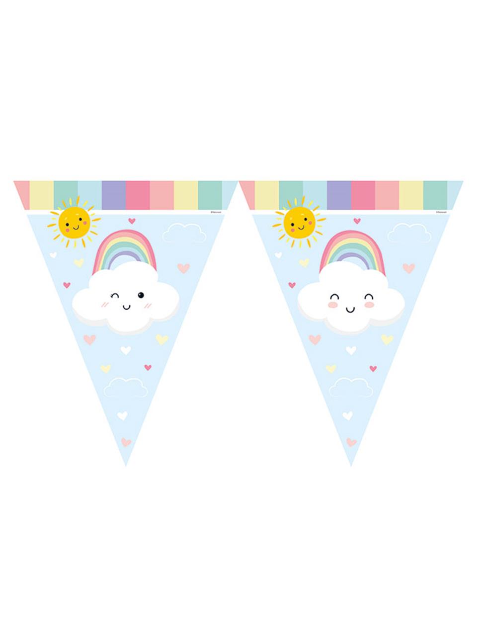 Gökkuşağı Bulut Temalı Flama Bayrak Asılabilir Doğum Günü Parti Süsü