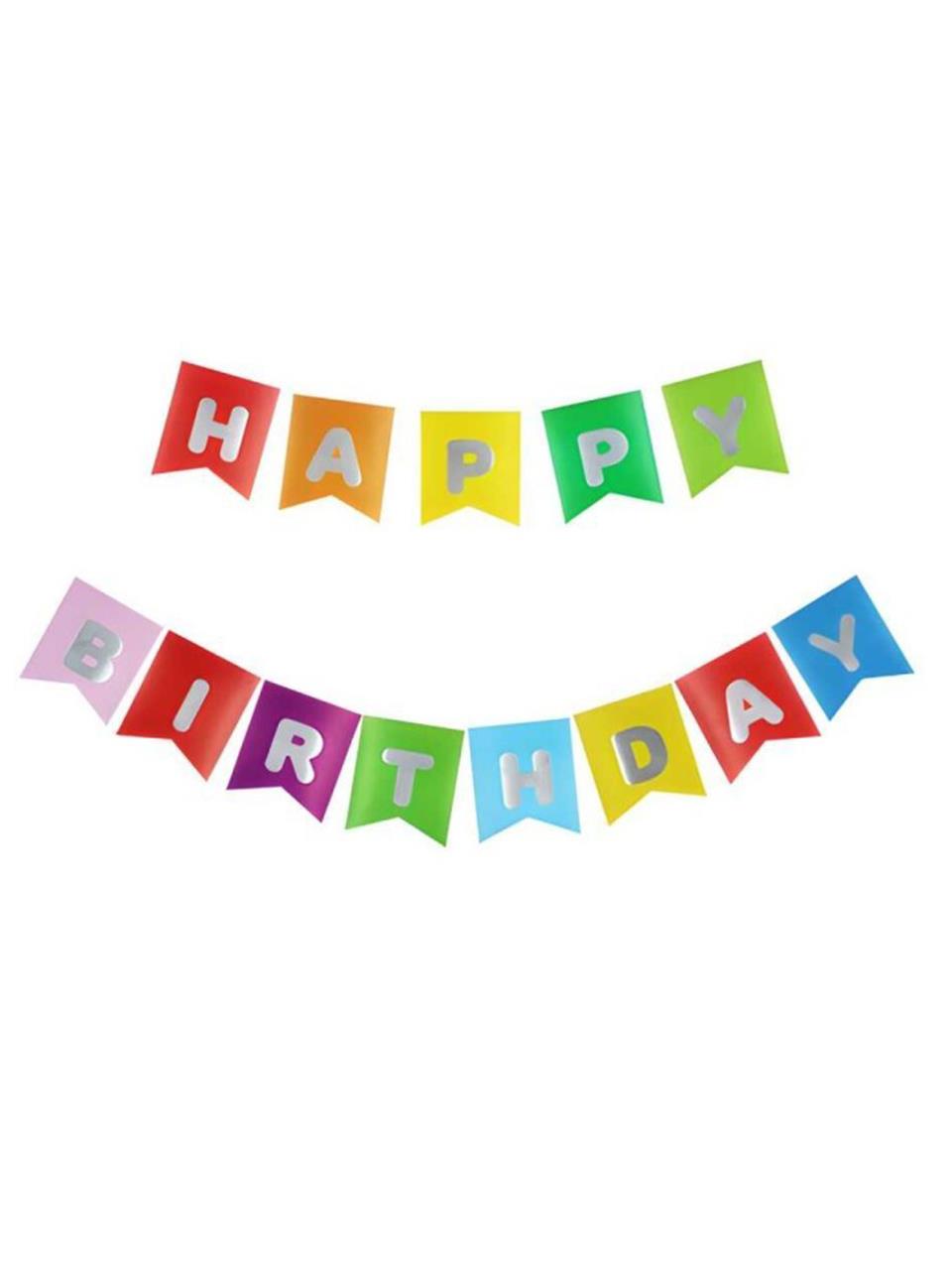 Happy Birthday Yazı Doğum Günü Banner Renkli Gümüş