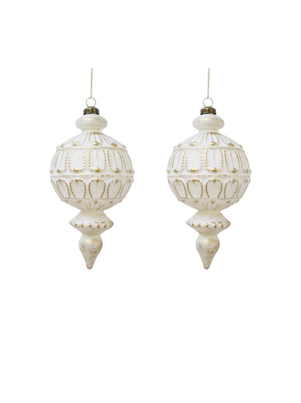 Yılbaşı Ağaç Süsü Retro Altın Eskitme Detaylı Sarkıt Beyaz Gold 16 cm 2li Set