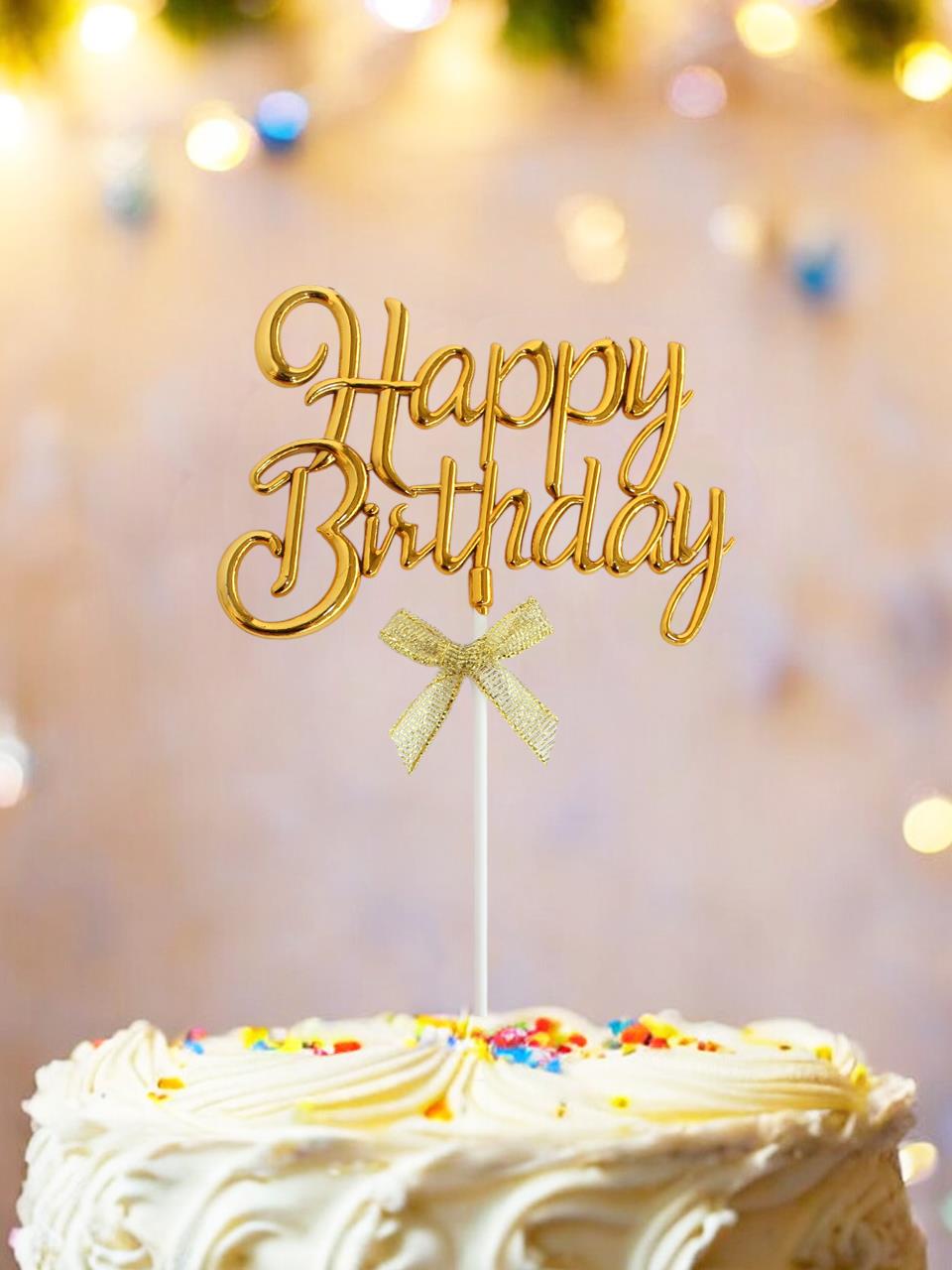 Happy Birthday Yazılı Doğum Günü Pasta Süsü Altın