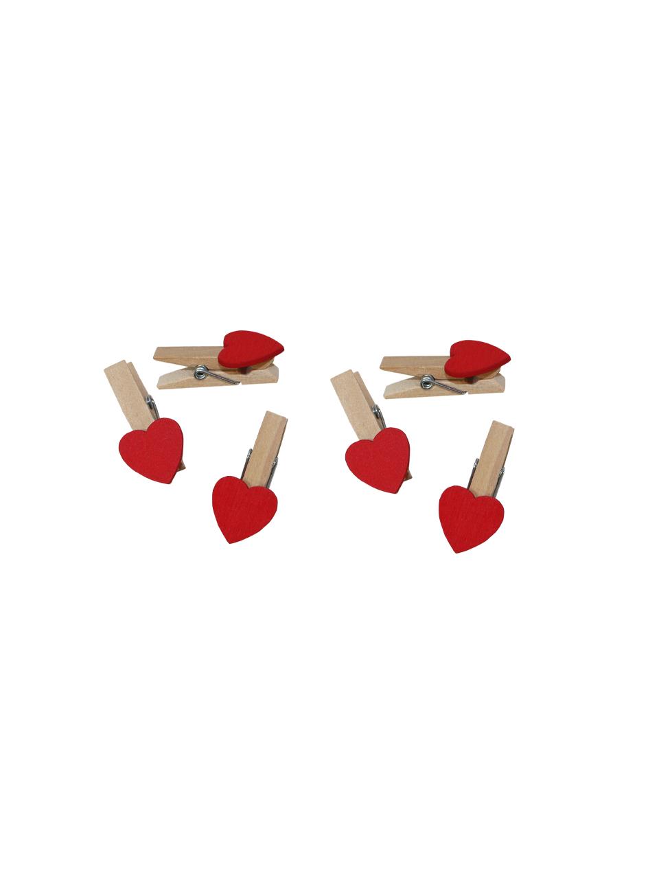 Ahşap Mandal Kırmızı Kalpli 6Lı