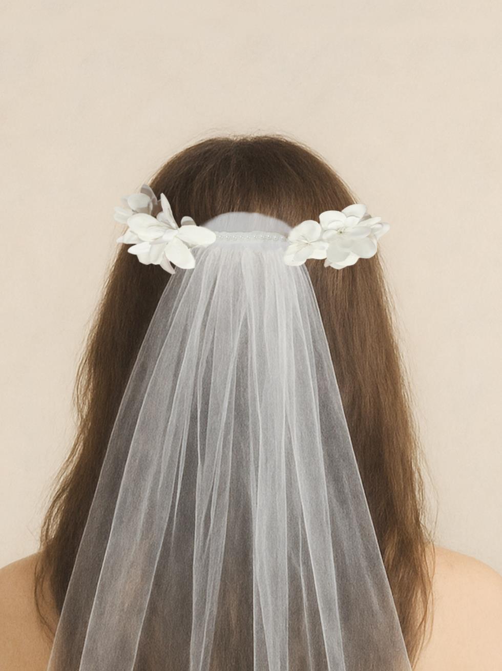 Bride Duvaklı Taç Bekarlığa Veda Parti Tacı Beyaz Çiçekli