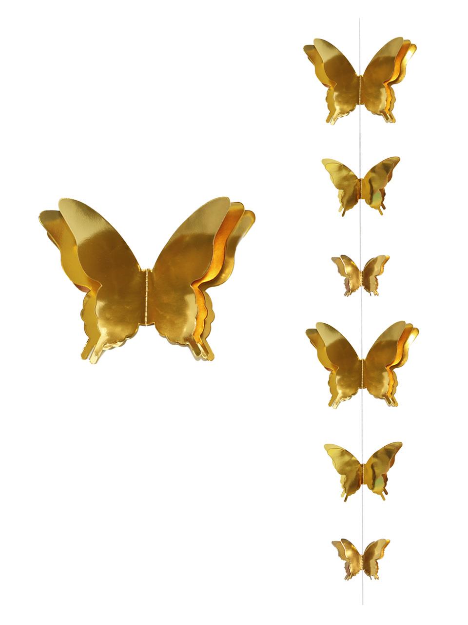 Kelebek Parti Dekoru 3 Boyutlu Tavan Sarkıt Süsü Altın 2 mt