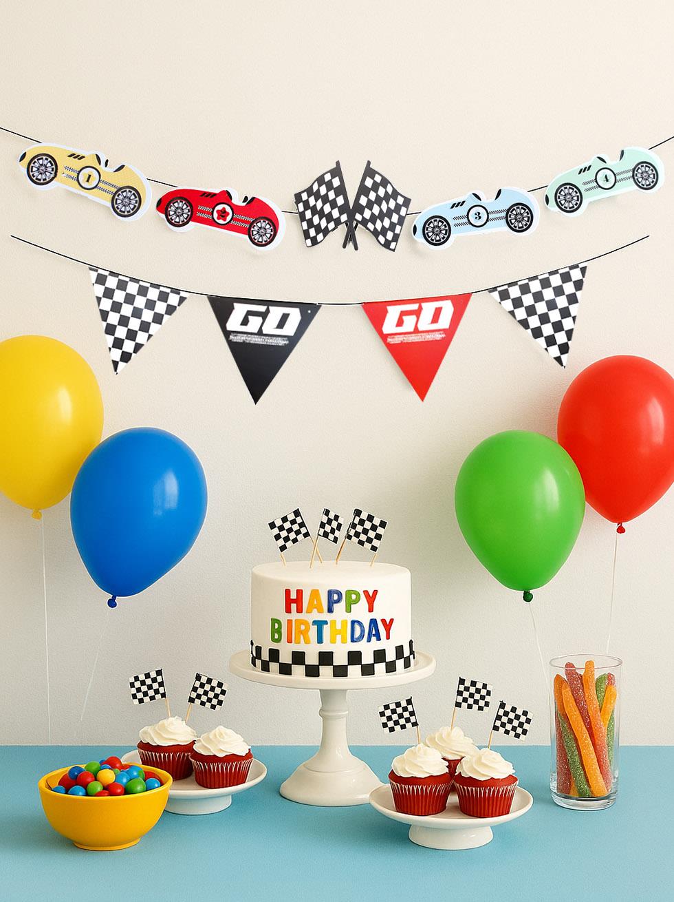 Yarış Arabaları Temalı Dekoratif Banner Asılabilir Doğum Günü Parti Süsü