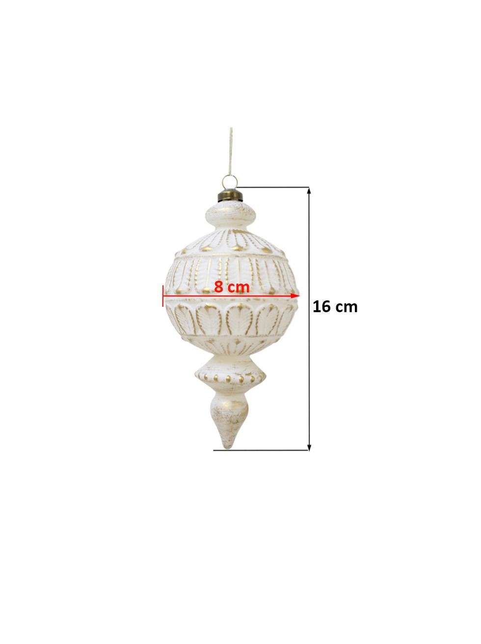 Yılbaşı Ağaç Süsü Retro Altın Eskitme Detaylı Sarkıt Beyaz Gold 16 cm 2li Set