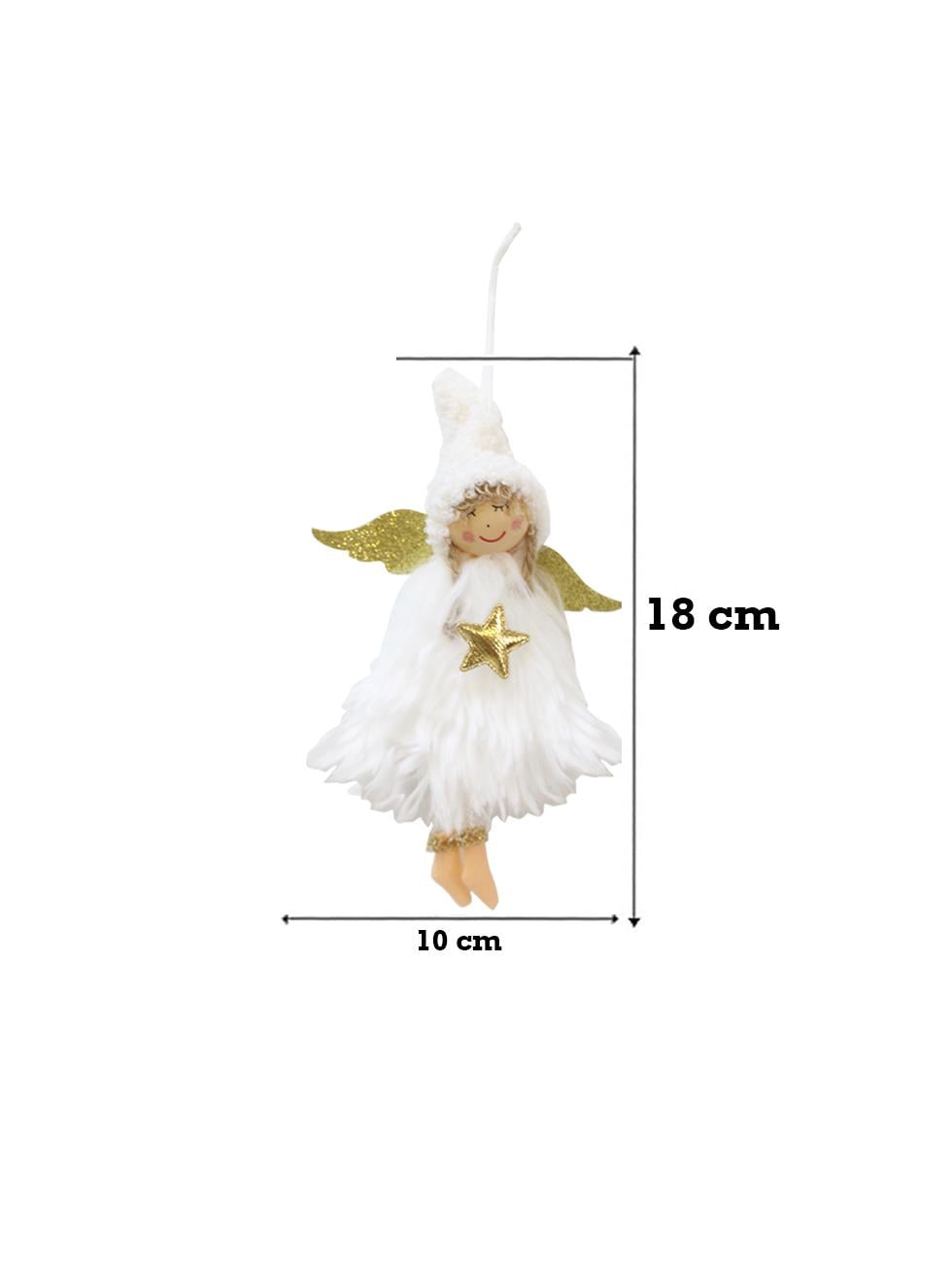Yılbaşı Ağaç Süsü Melek Kanatlı Peri Kızı Asılabilir Dekoratif Süs Beyaz 18 cm