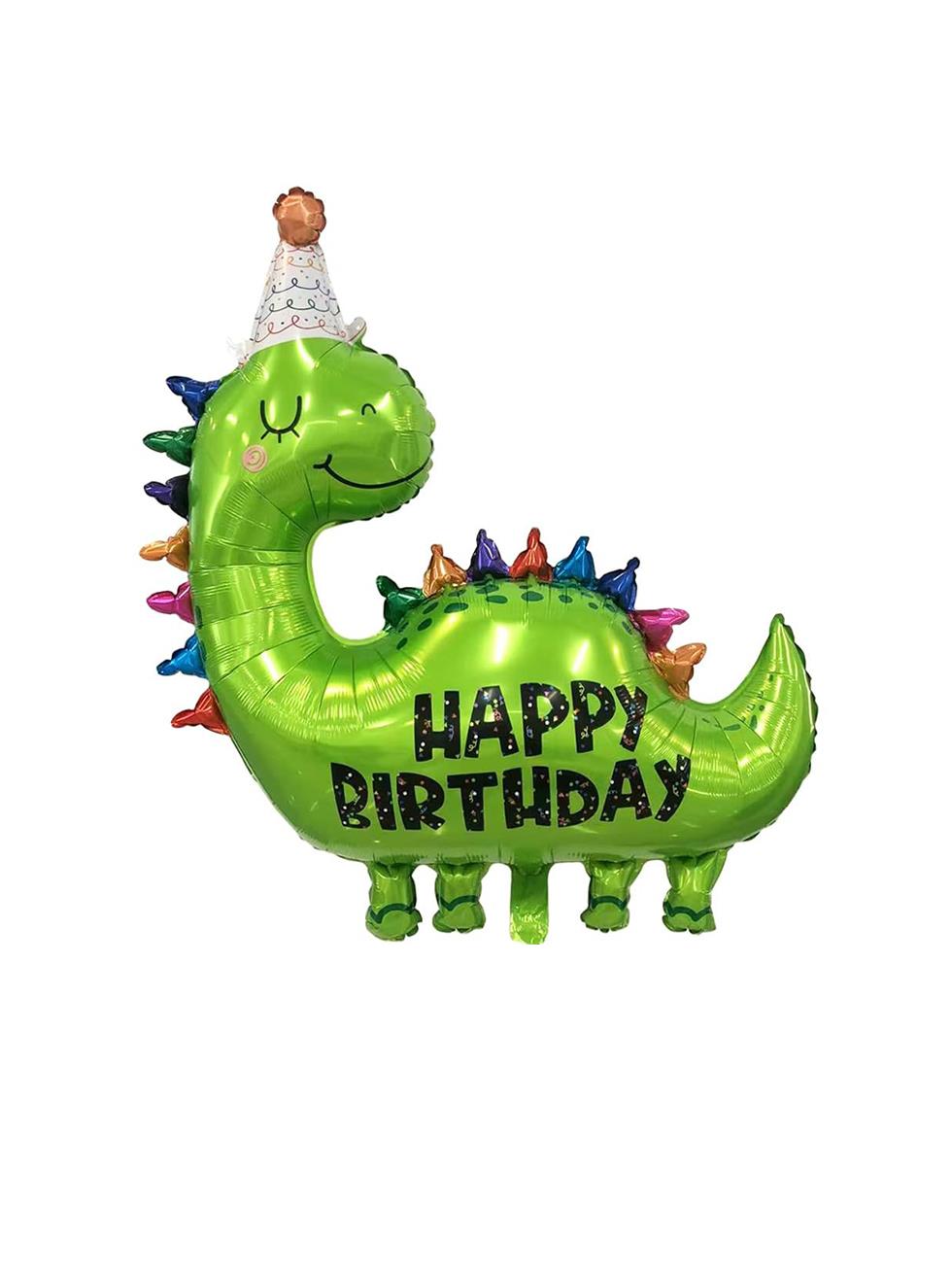 Dinozor Figürlü Folyo Balon Happy Birthday Yazılı Parti Balonu Yeşil 89 cm