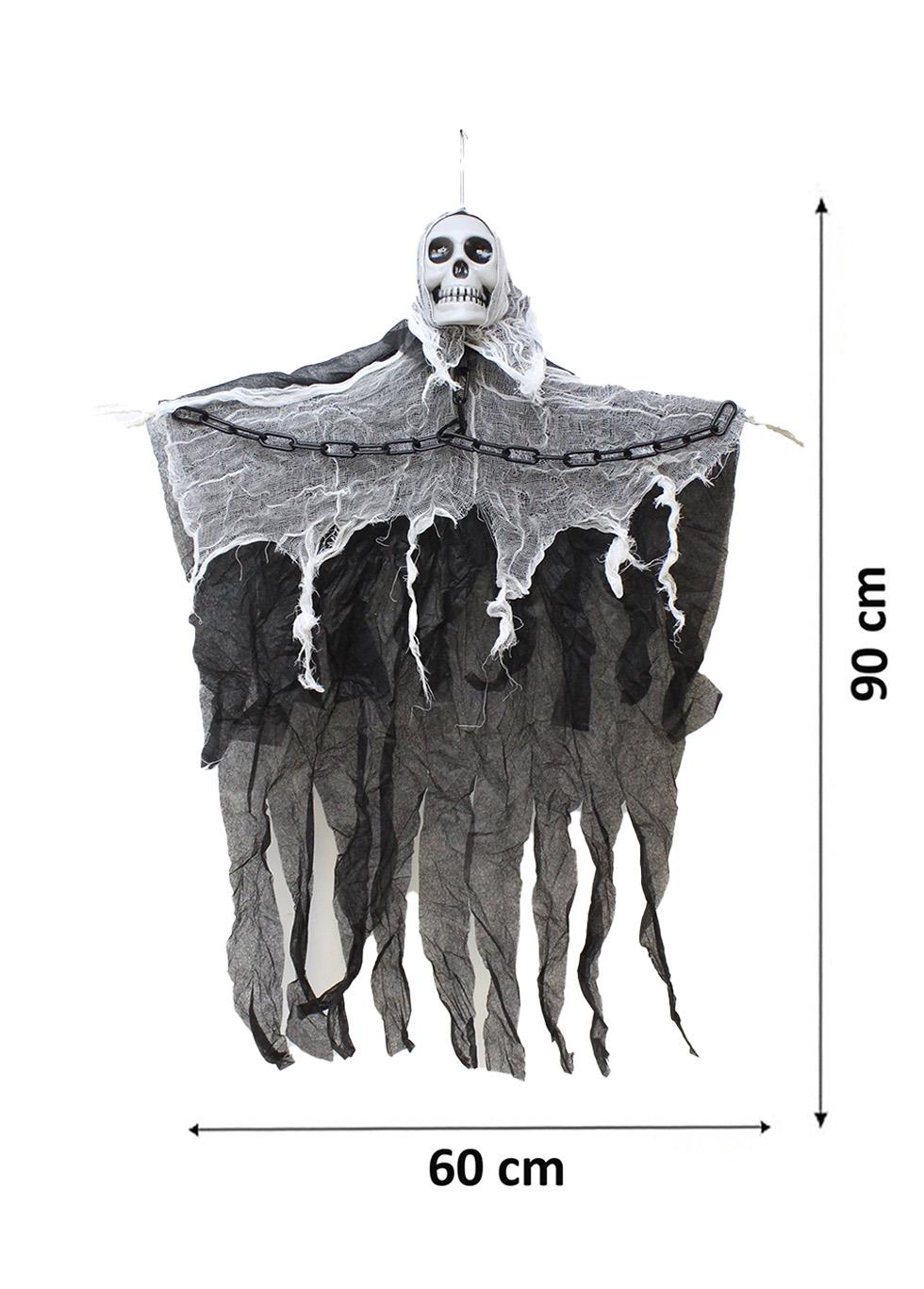Cadılar Bayramı Işıklı Kuru Kafa Hayalet Asılabilir Halloween Parti Dekoru 90 cm