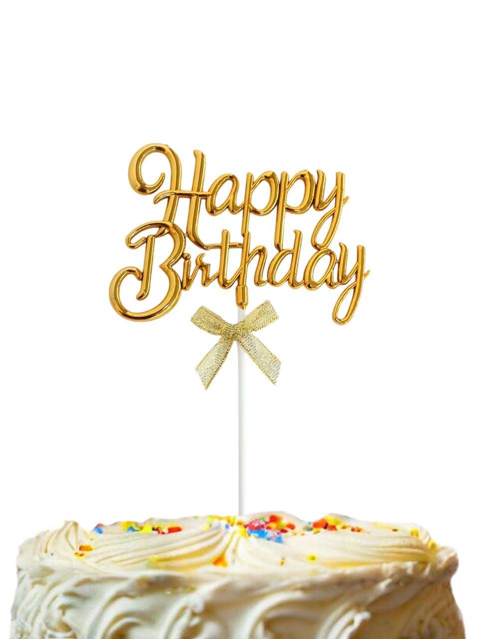 Happy Birthday Yazılı Doğum Günü Pasta Süsü Altın
