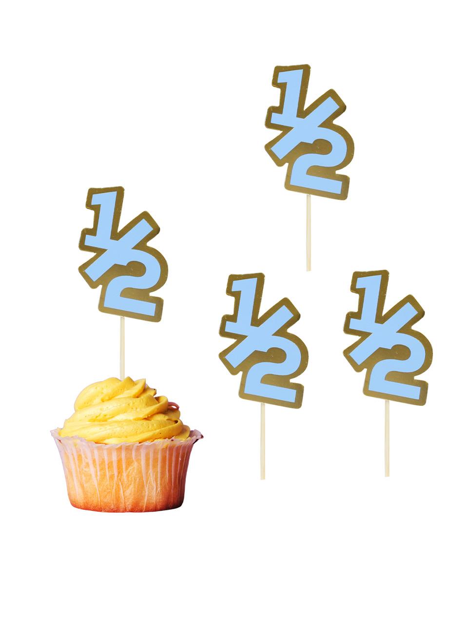 Yarım Yaş Kürdan 1/2 Yazılı Cupcake Kürdanı Pasta Süsü Mavi 10lu