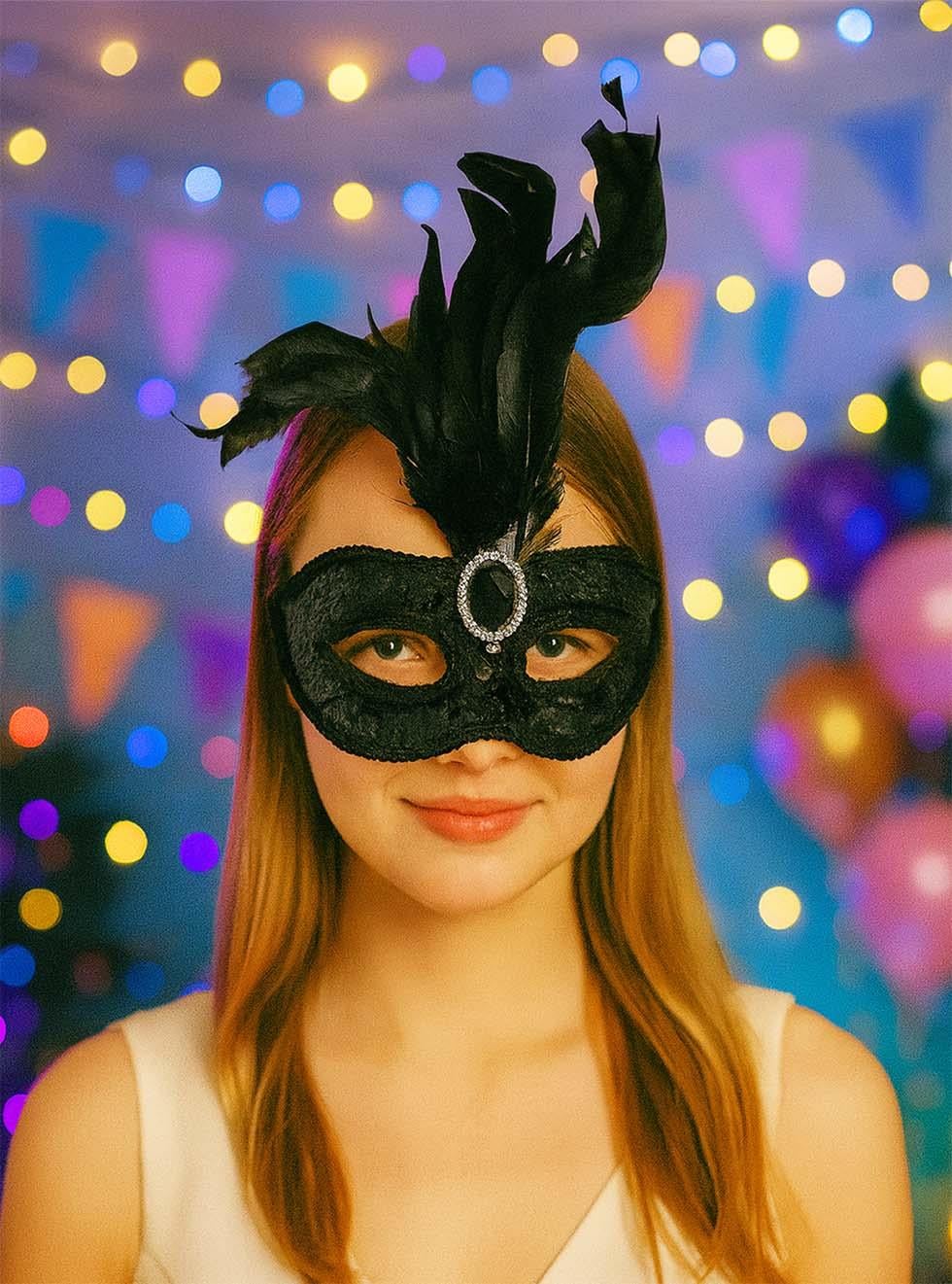 Tüylü Parti Maskesi Payet Pullu Maske Balo Parti Kostüm Aksesuarı Siyah