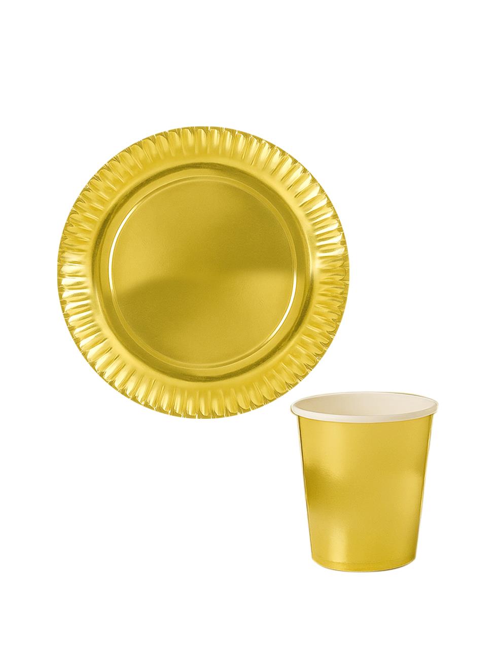 Karton Tabak Bardak Set Altın 8li