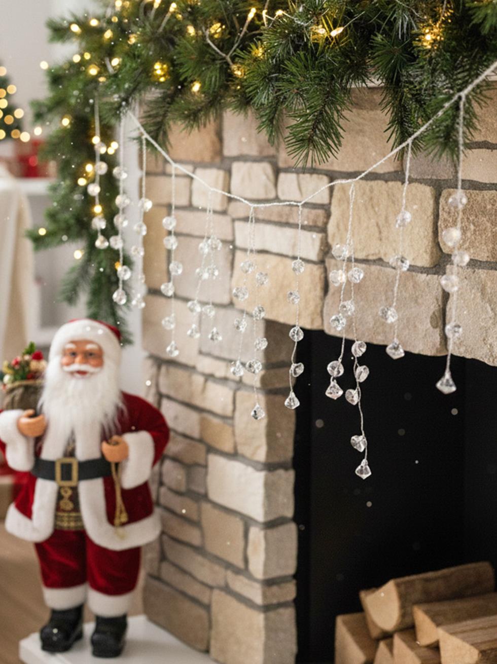 Yılbaşı Dekor Süsleri Lüks Kristal Işıltı Boncuklu Garland 110 cm