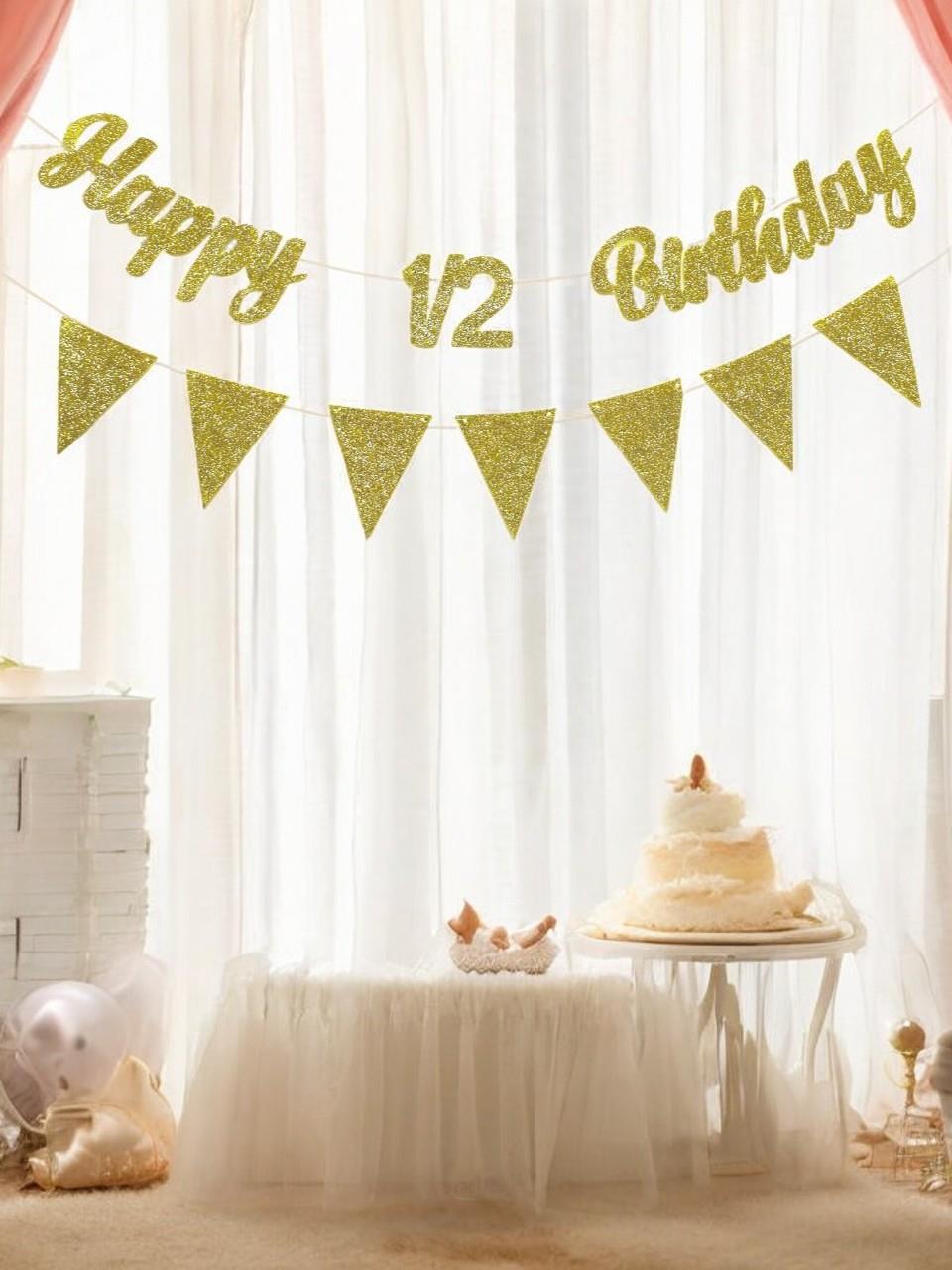 Yarım Yaş Happy 1/2 Birthday Yazı Altın Simli Flama Banner