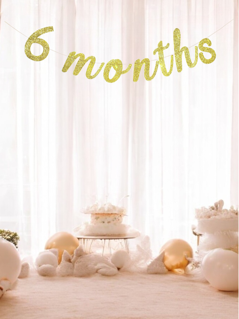 Yarım Yaş 6 Months Yazı Altın Simli Banner