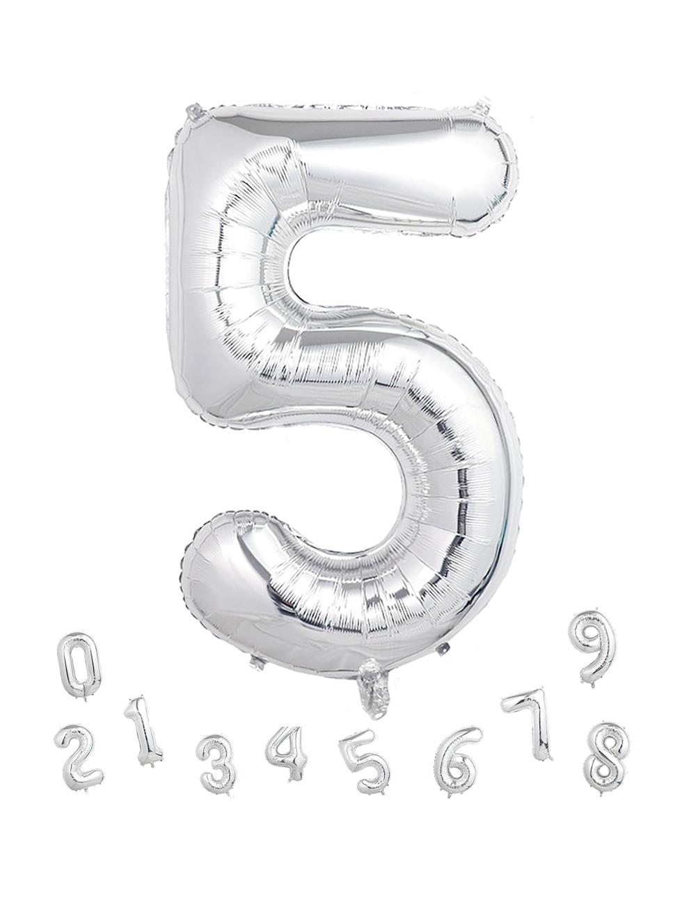 Rakam Folyo Balon Doğum Günü Parti Balonu 5 Gümüş Renk 76 cm