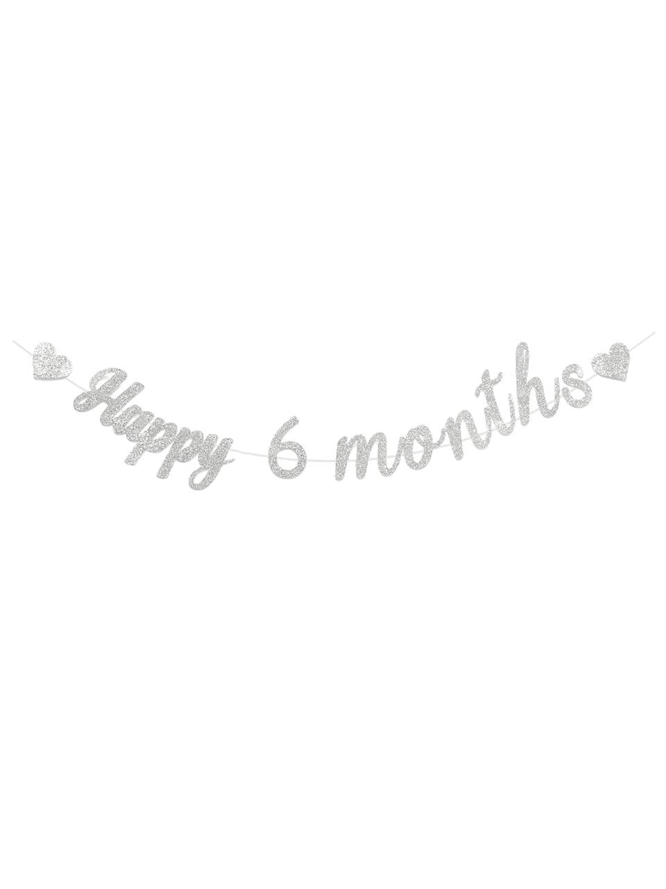 Yarım Yaş Happy 6 Months Yazı Gümüş Simli Banner