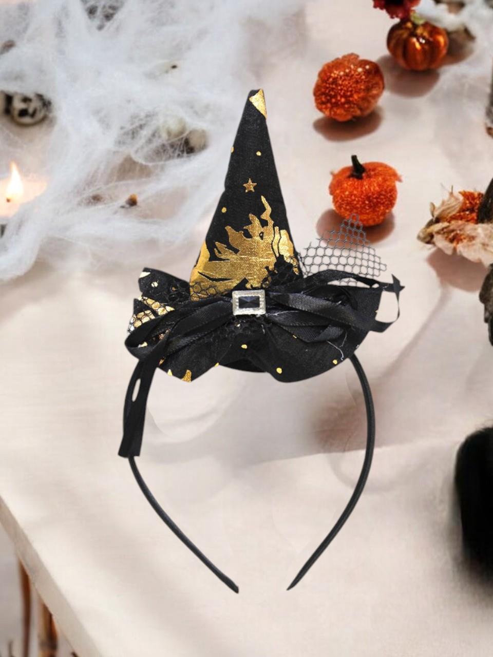 Cadı Şapkalı Halloween Parti Tacı Tüllü Cadılar Bayramı Aksesuarı Siyah