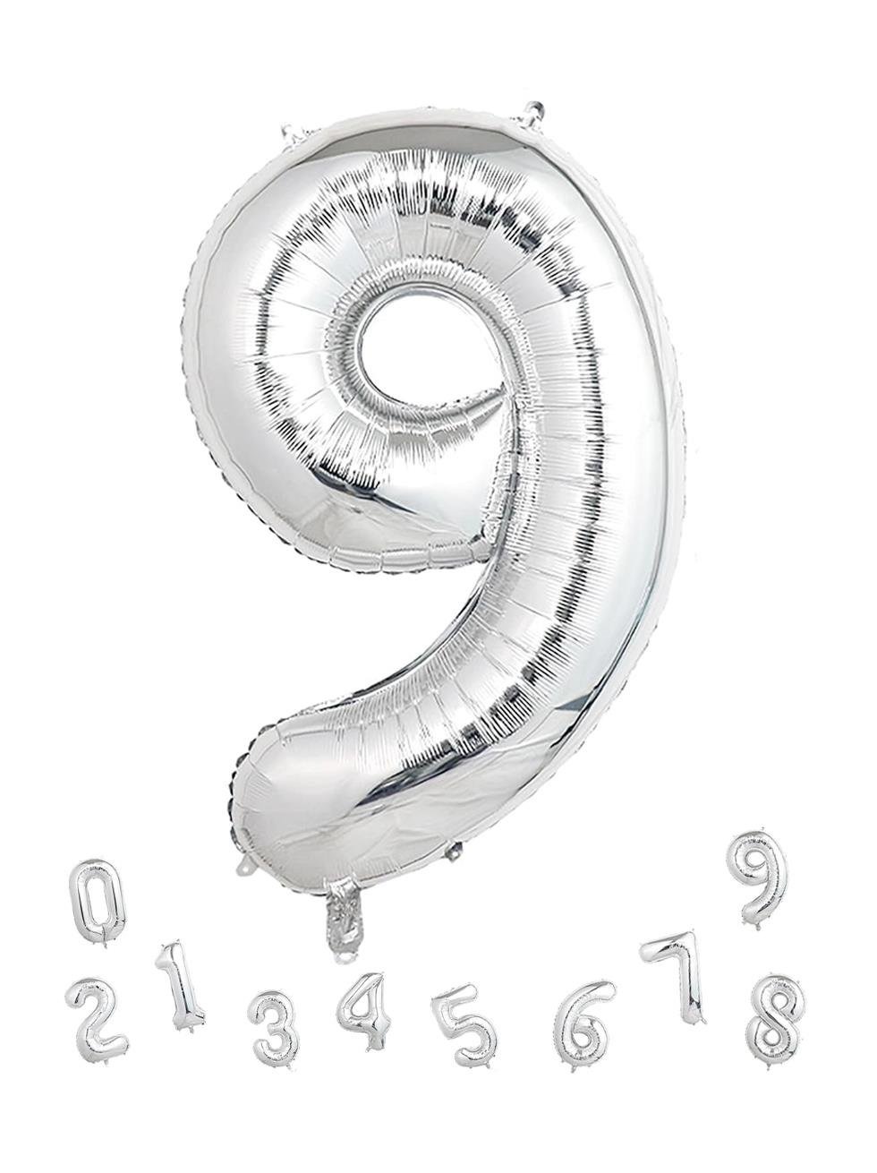 Rakam Folyo Balon 9 Gümüş Renk 100 Cm - 40