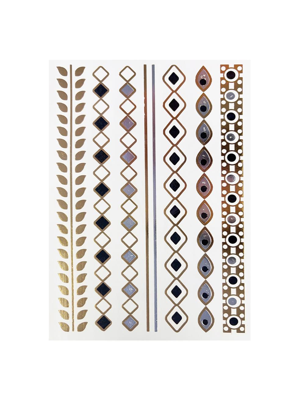 Metalik Geometrik Desen Geçici Dövme Seti Siyah Altın Gümüş