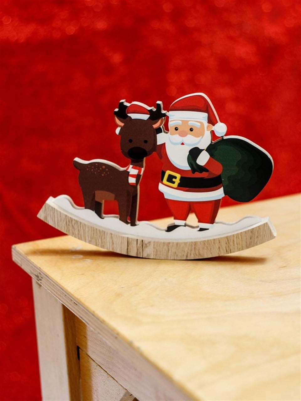 Yılbaşı Dekoru Ahşap Noel Baba, Geyik 