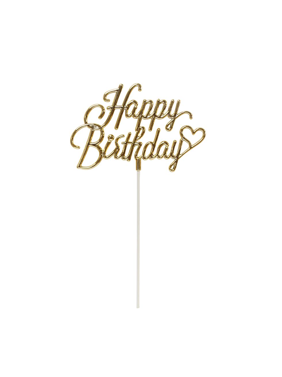 Altın Happy Birthday Kalpli Pasta Süsü – Doğum Günü Pasta Dekoru
