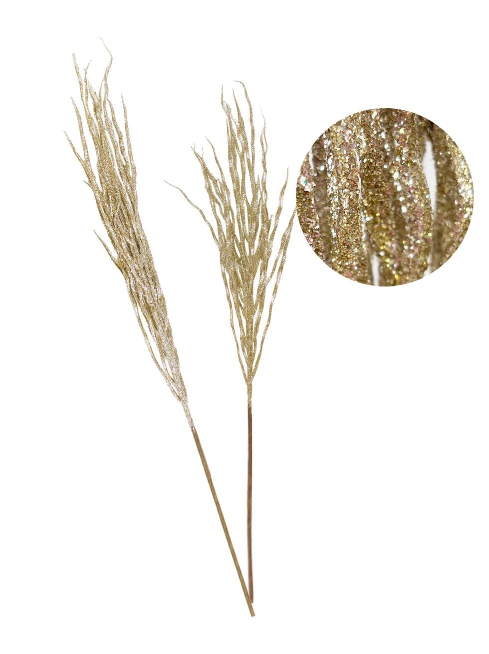 Altın Simli Yılbaşı Dekor Dalı – Gold Glitter Parlak Ağaç Süsü 70 cm