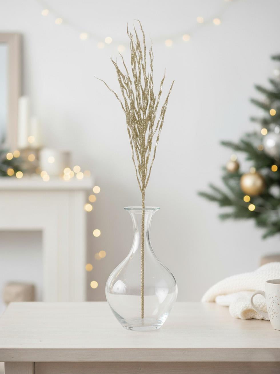 Altın Simli Yılbaşı Dekor Dalı – Gold Glitter Parlak Ağaç Süsü 70 cm