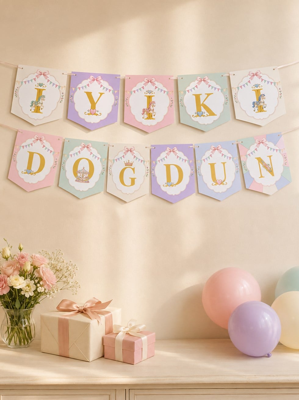 Atlı Karınca Temalı İyi Ki Doğdun Banner – Pastel Temalı Doğum Günü Süsü