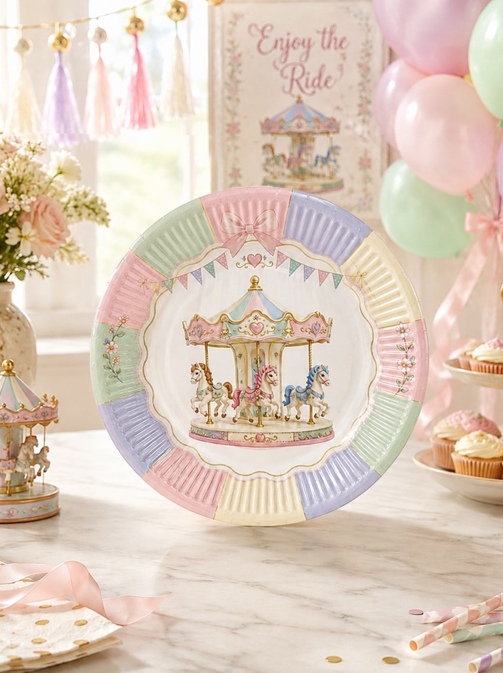 Atlı Karınca Temalı Karton Tabak – Pastel Doğum Günü Parti Tabağı 8li
