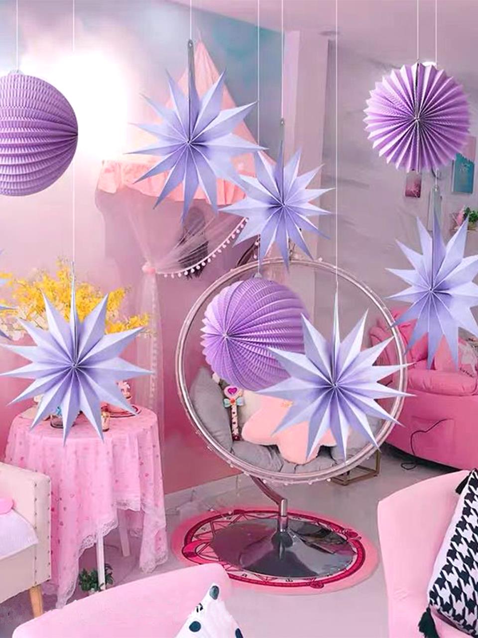 Kutup Yıldızı Tavan Sarkıt Süsü 3 Boyutlu Dekoratif Parti Süsü Lila 6lı