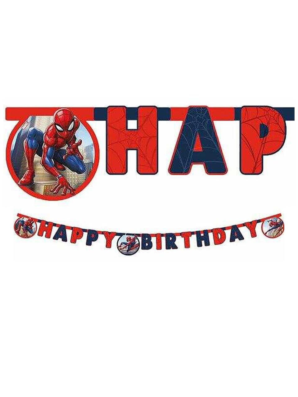 Spiderman Temalı Happy Birhtday Yazı Banner Doğum Günü Parti Süsü