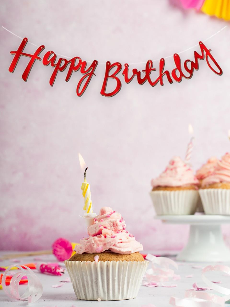 Happy Birthday Kaligrafi Banner Kırmızı