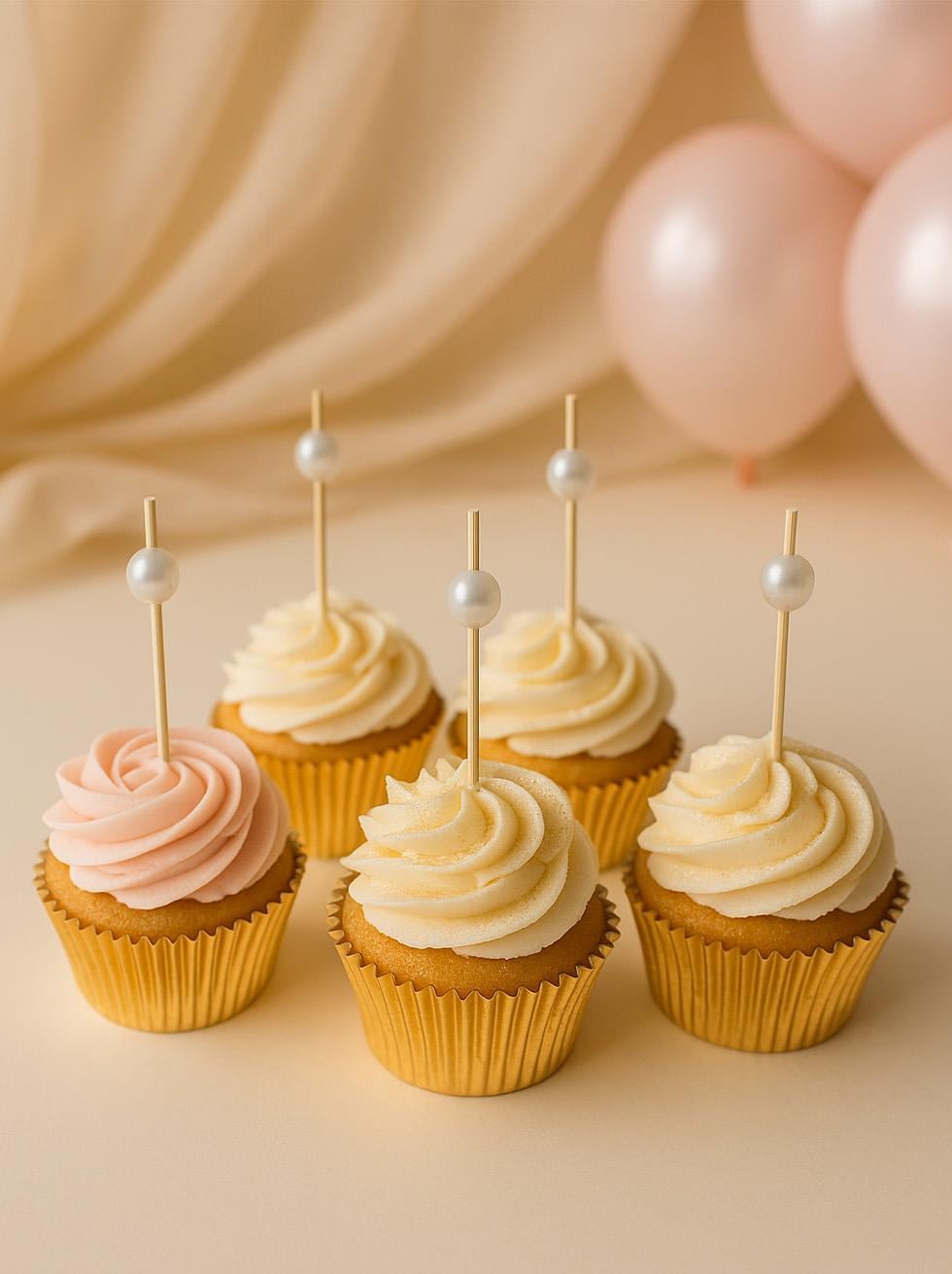 İncili Kürdan Süslü Dekoratif Cupcake Kokteyl Kürdanı Beyaz 12'li