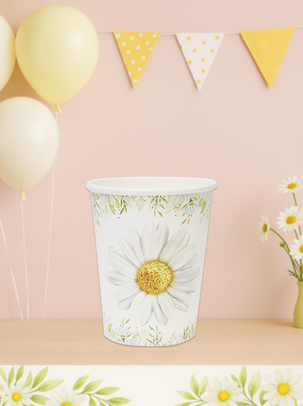 Papatya Temalı Bardak Karton Doğum Günü Bardağı 8li