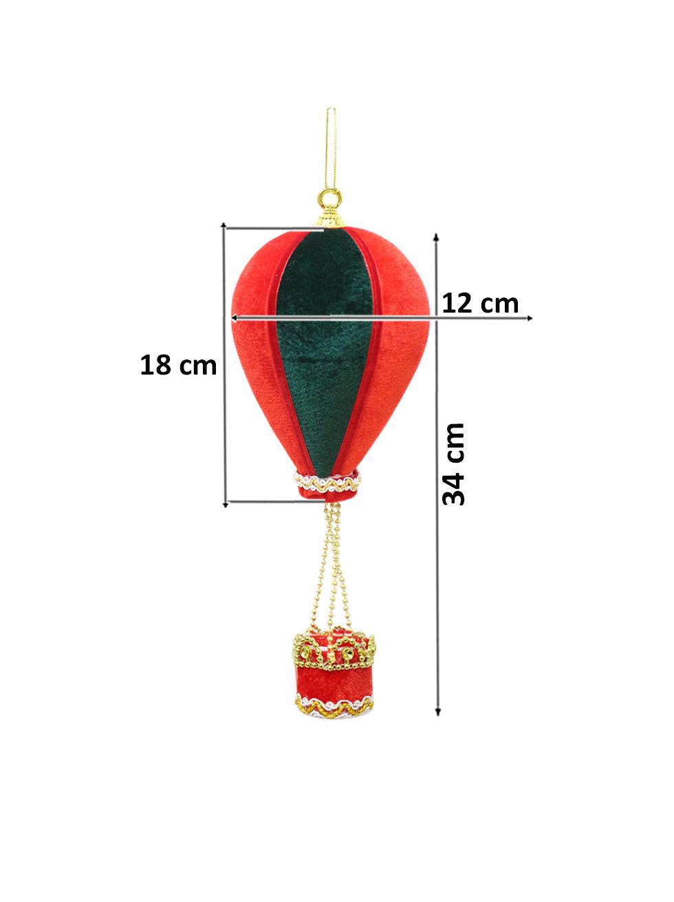Balon Figürlü Yılbaşı Ağaç Süsü Kadife Yeni Yıl Dekorasyonu Yeşil Kırmızı 34 cm
