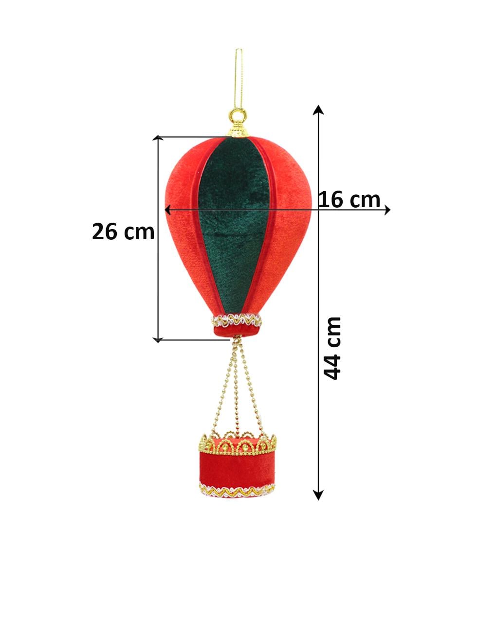 Balon Figürlü Yılbaşı Ağaç Süsü Kadife Yeni Yıl Dekorasyonu Yeşil Kırmızı 44 cm