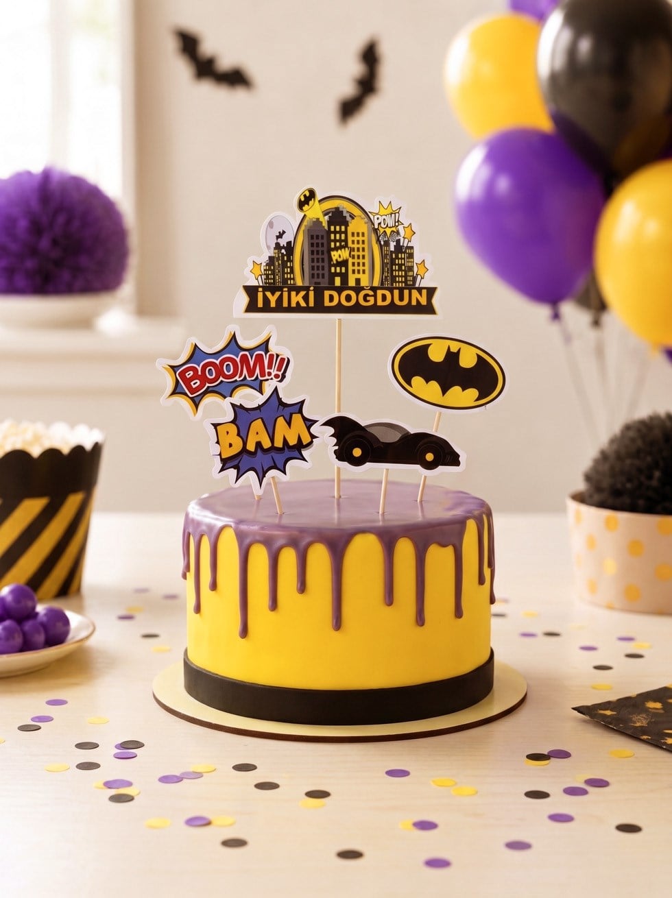 Batman Temalı Kürdan İyi Ki Doğdun Kürdanı Pasta Süsü 5li