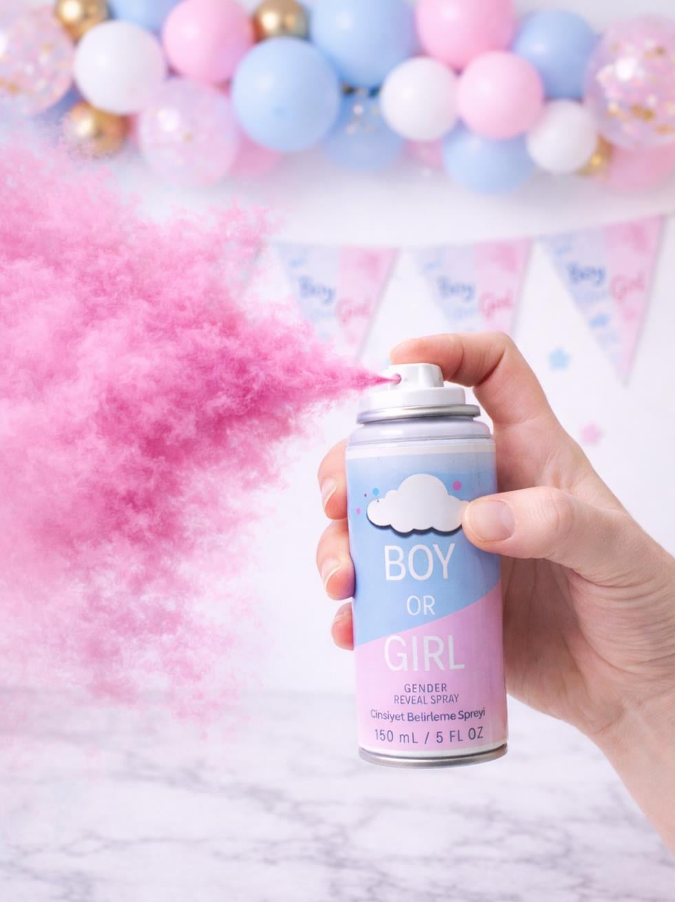 Boy or Girl Cinsiyet Belirleme Spreyi – Cinsiyet Partisi Özel Efekt Pembe 150 ml