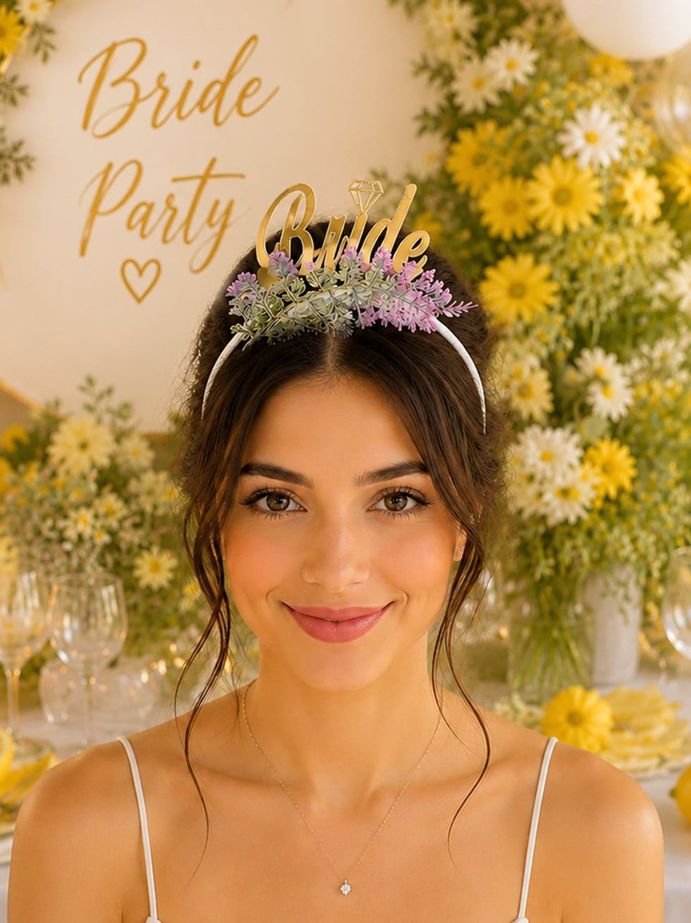 Bride Altın Pleksi Taç Lavanta Çiçekli Bekarlığa Veda Parti Tacı